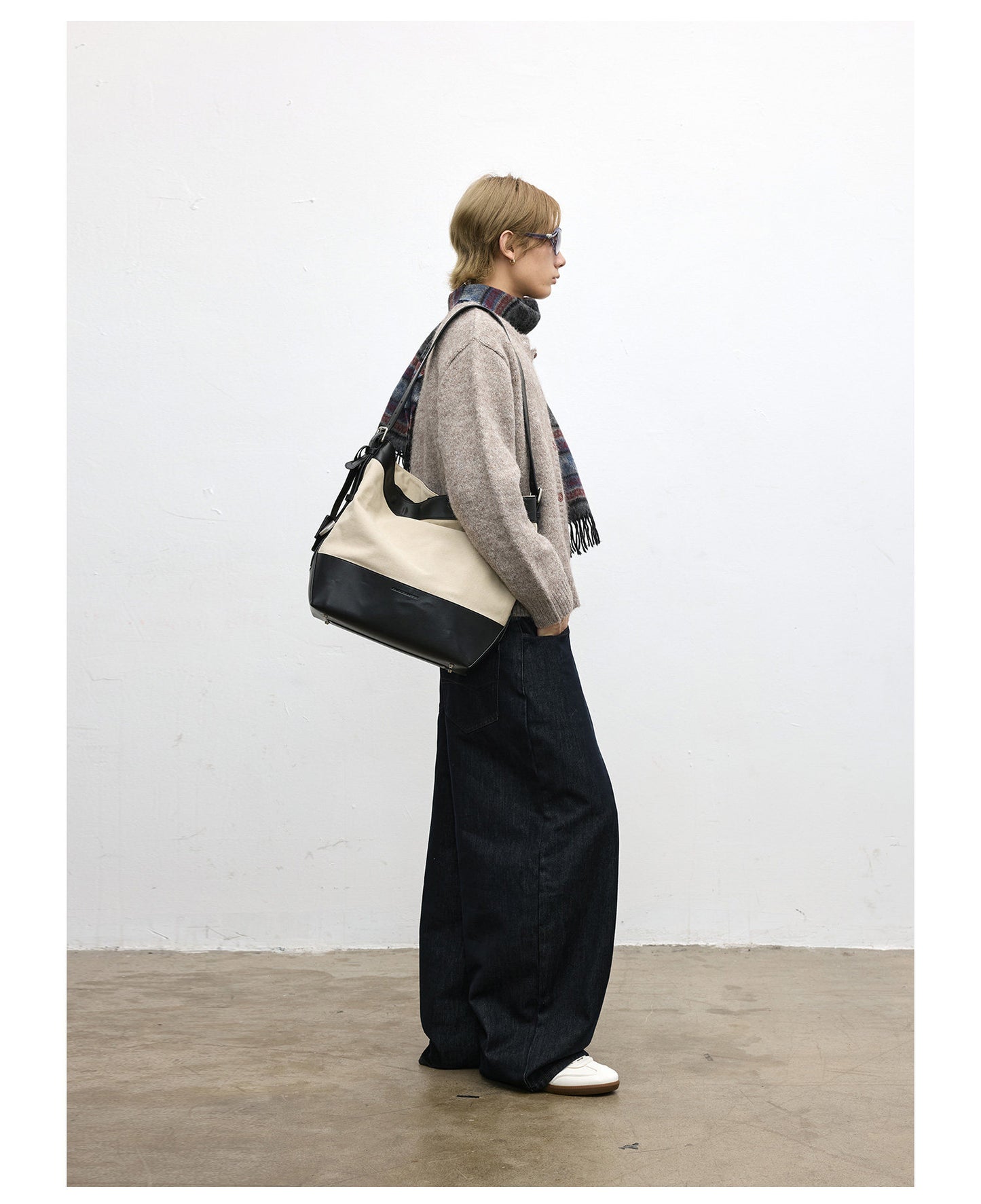 Leather Patchwork Washed Shoulder Bag