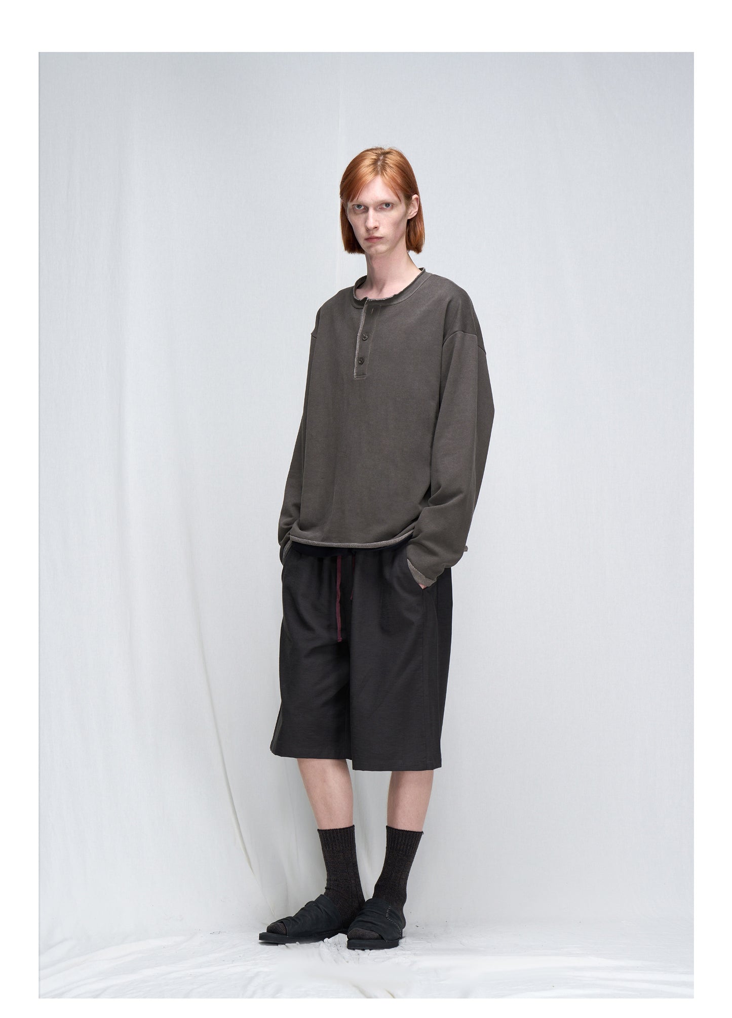 Washed Cotton Henley Neck T-shirt
