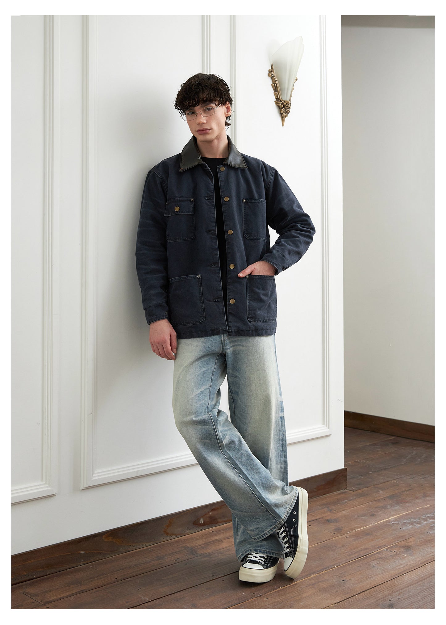 Canvas Leather Collar Jacket