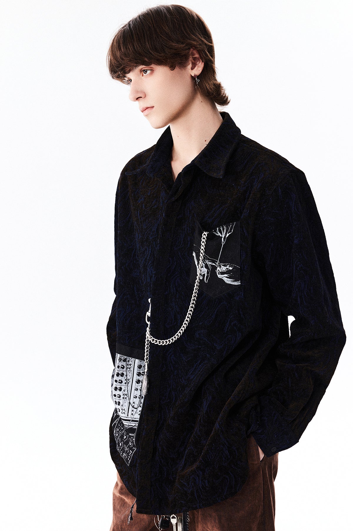 Jacquard Patch Elegant Silhouette Shirt