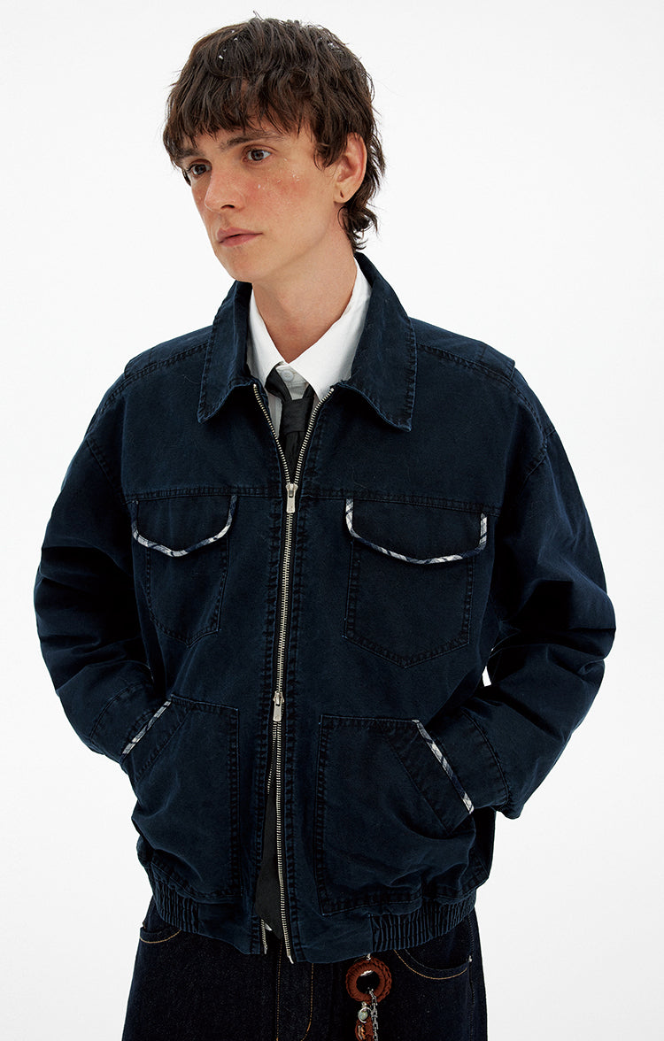 Multi-Pocket Wash-Finished Work Jacket