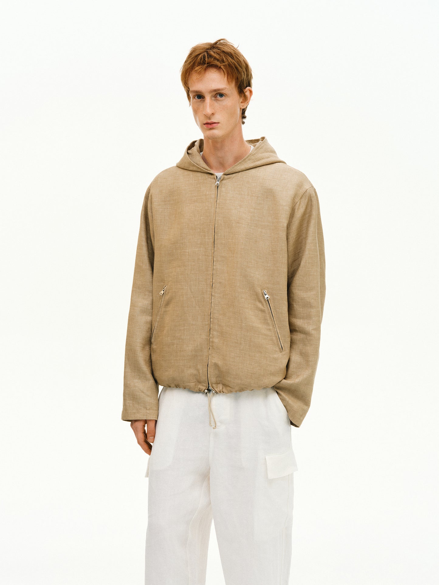 Linen-blend hooded jacket