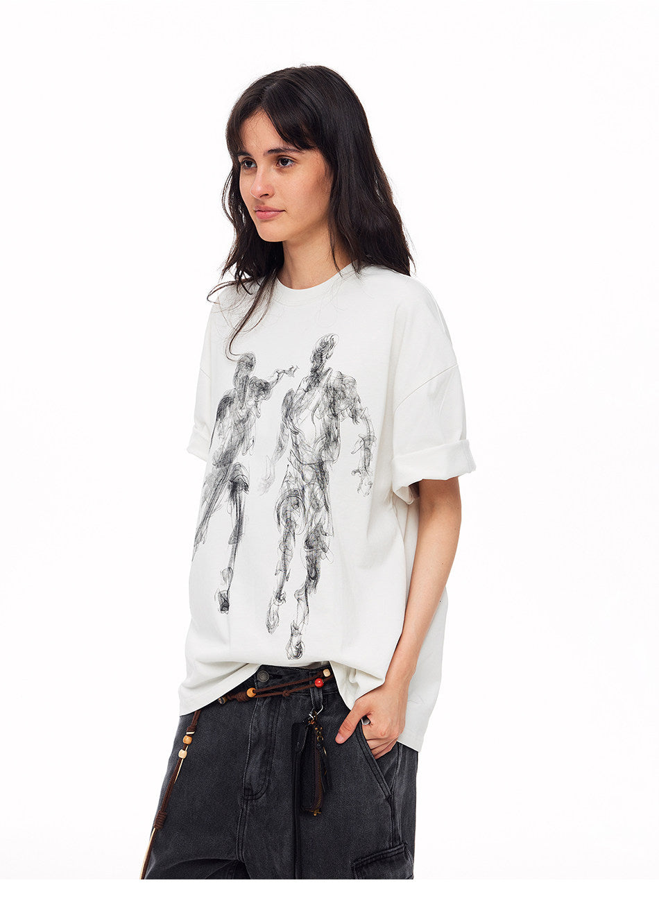 Retro Hand-Painted Print T-Shirts