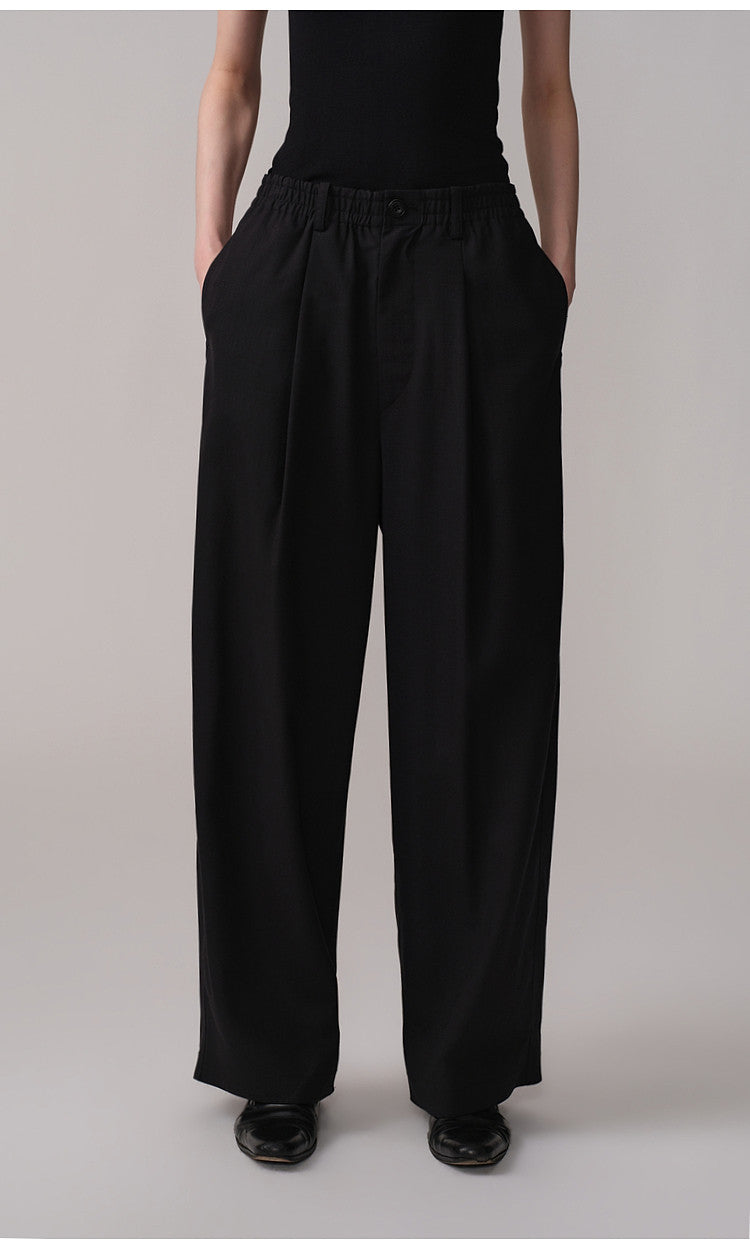 Straight-Leg Casual Pants with Elastic Waistband