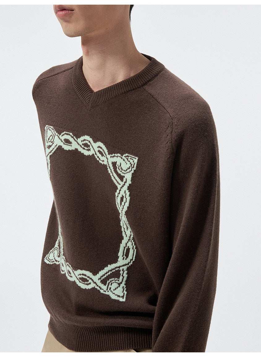 Original Knot Jacquard V-Neck Sweater