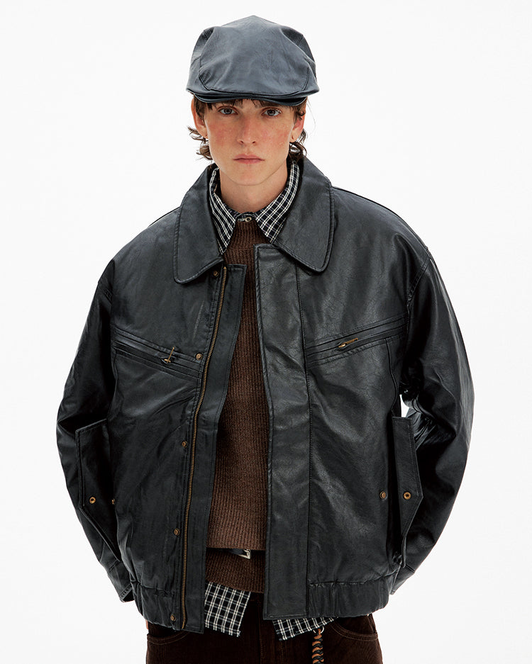 Cool Lapel Design PU Leather Jacket