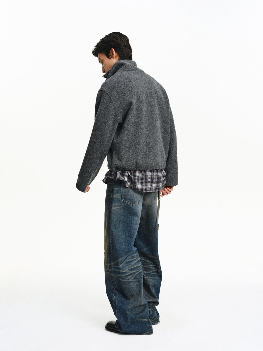 Stand Collar Zipper Shirt