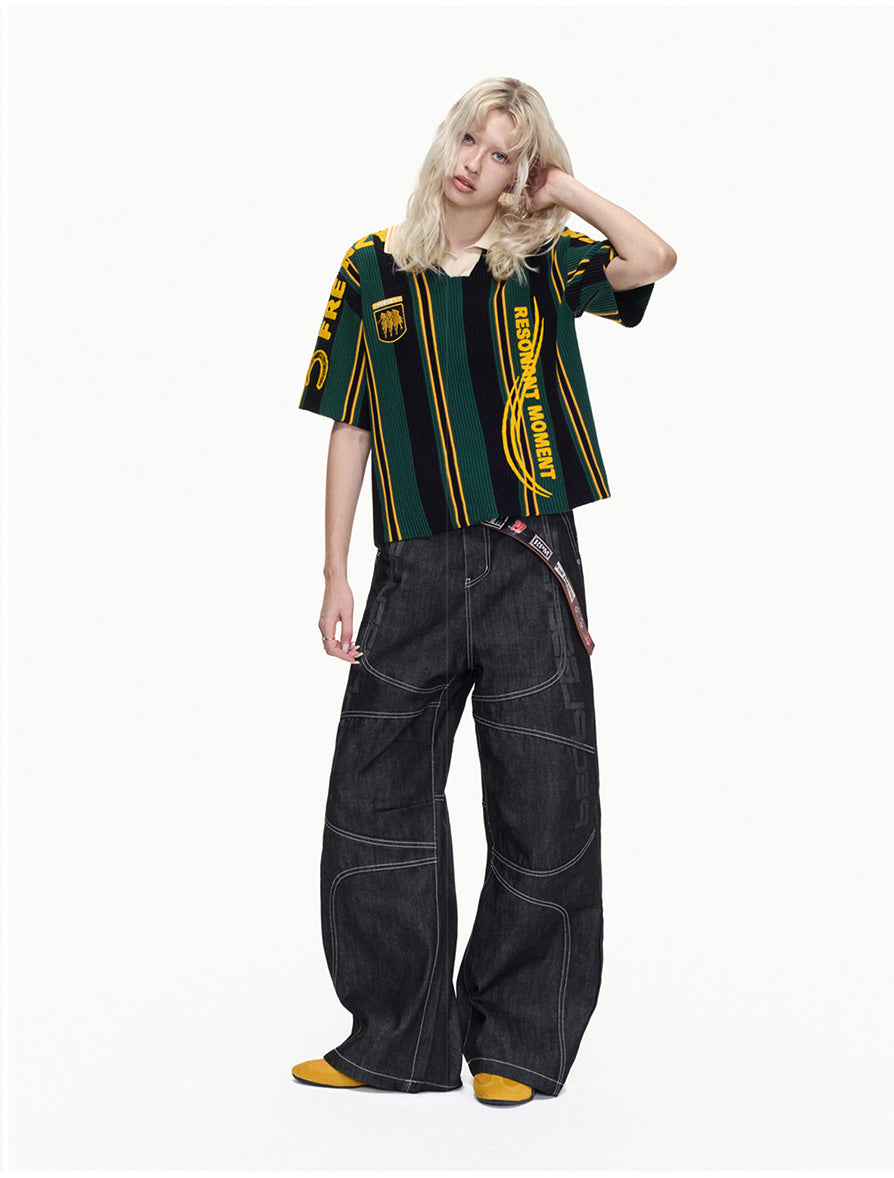 Color-Block Chunky-Knit Polo Shirt