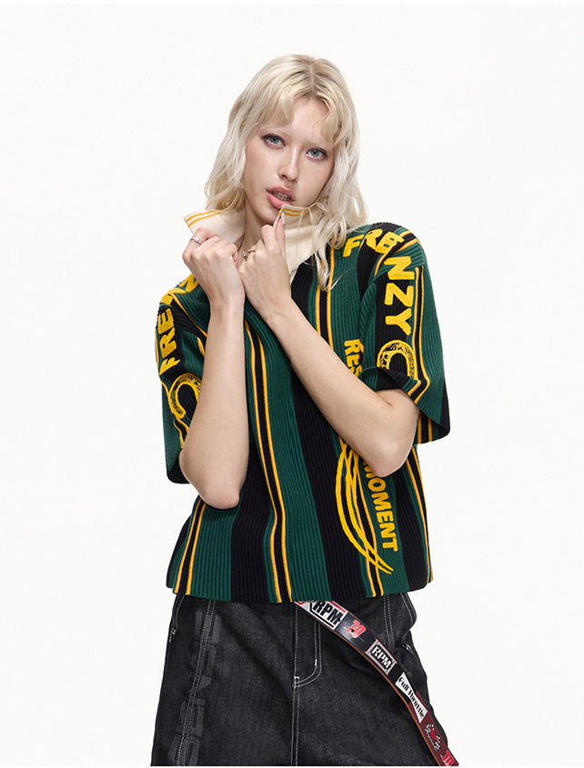 Color-Block Chunky-Knit Polo Shirt