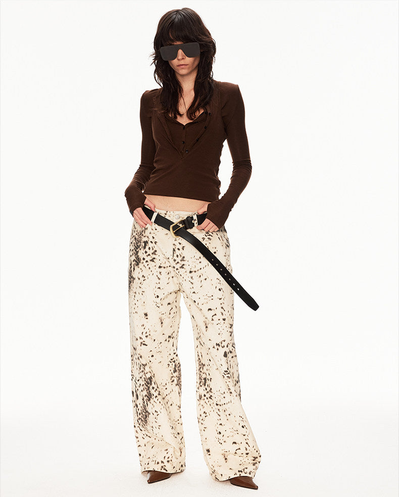 Distressed Leopard-Print Jeans