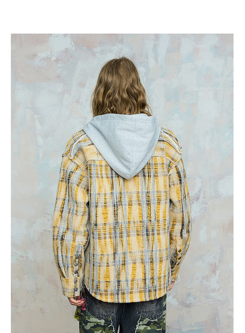 Badge Checked Hooded Shirt