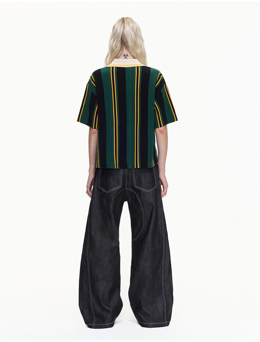 Color-Block Chunky-Knit Polo Shirt