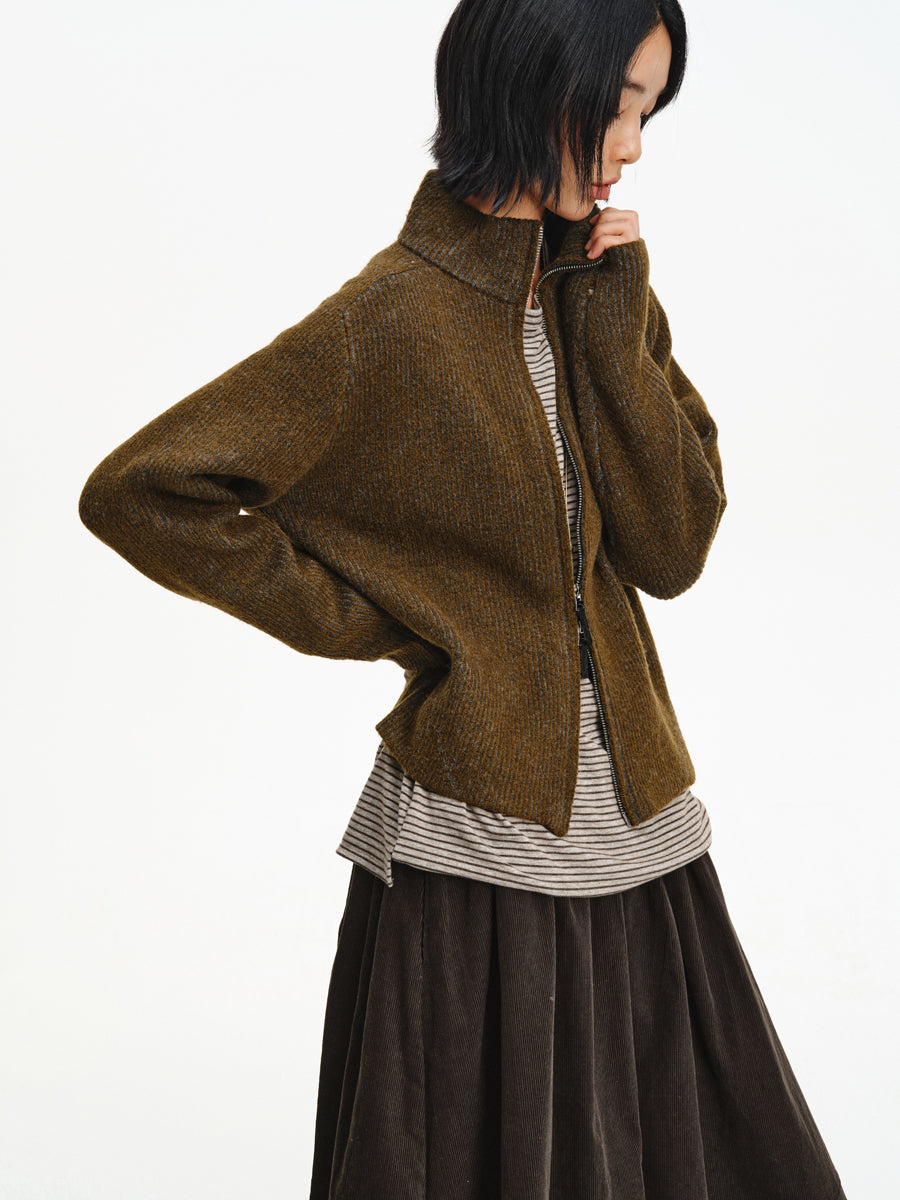 Contrast Textured Rib Cardigan