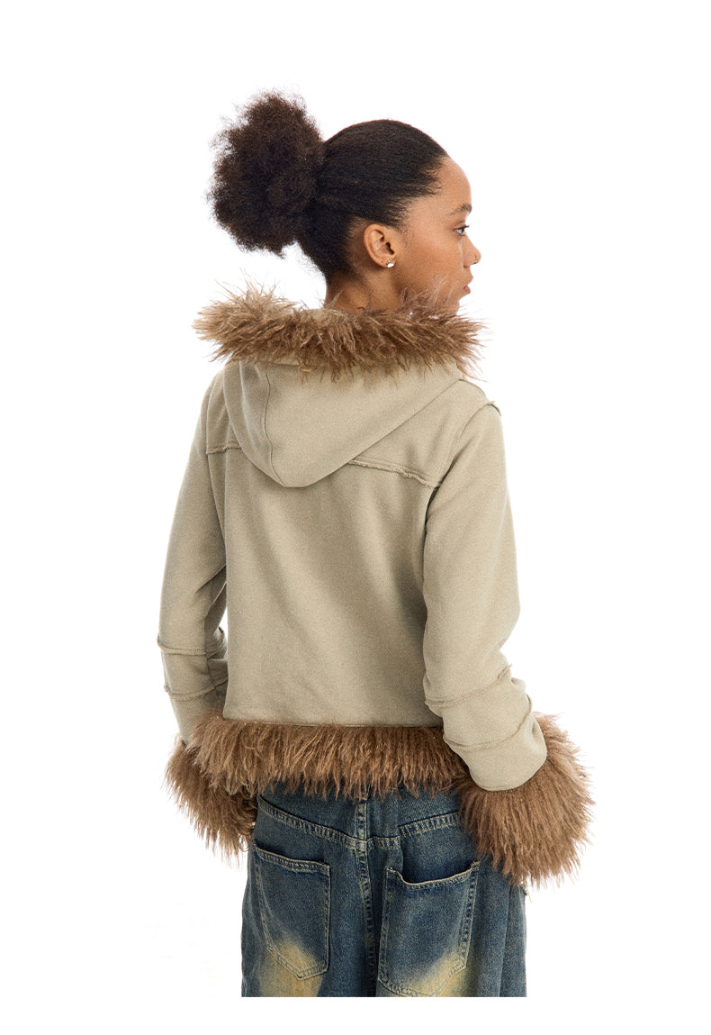 Short fur zipper jacket