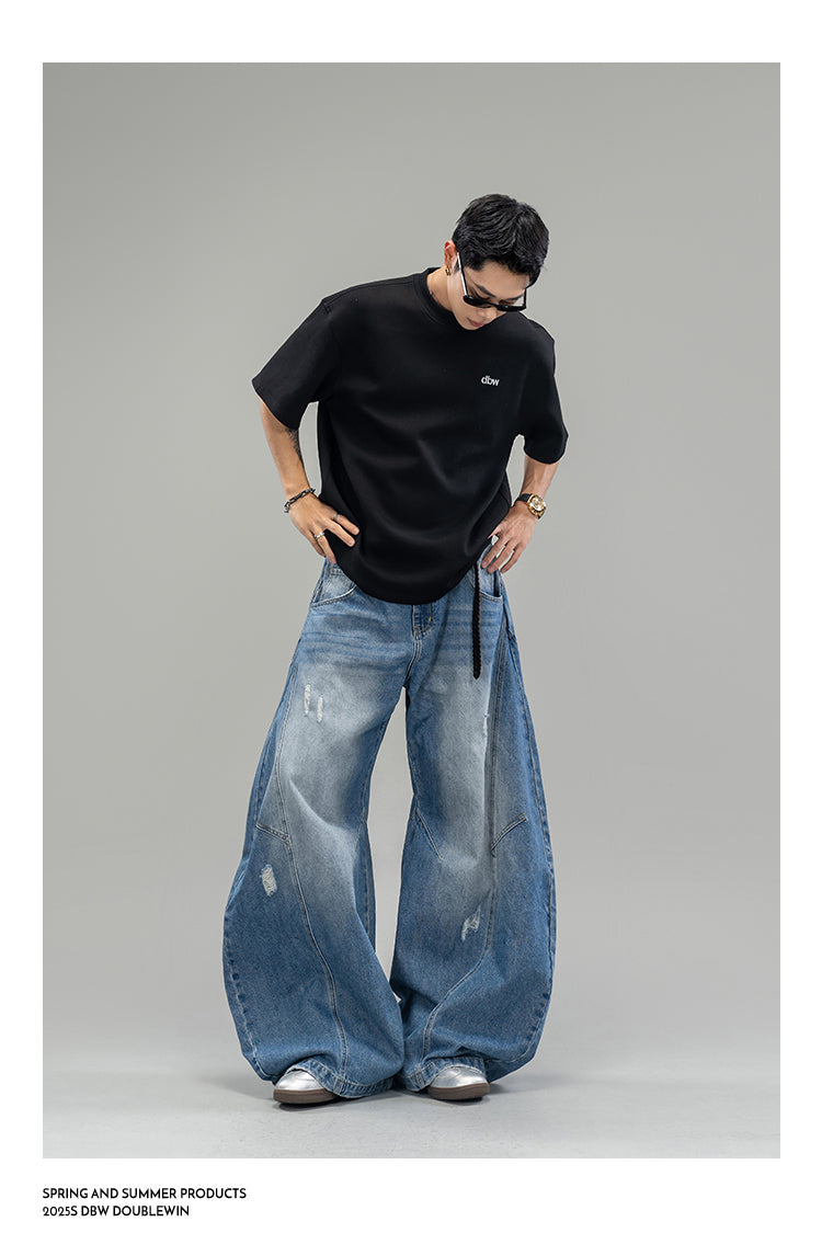 Three-dimensional layered denim pants