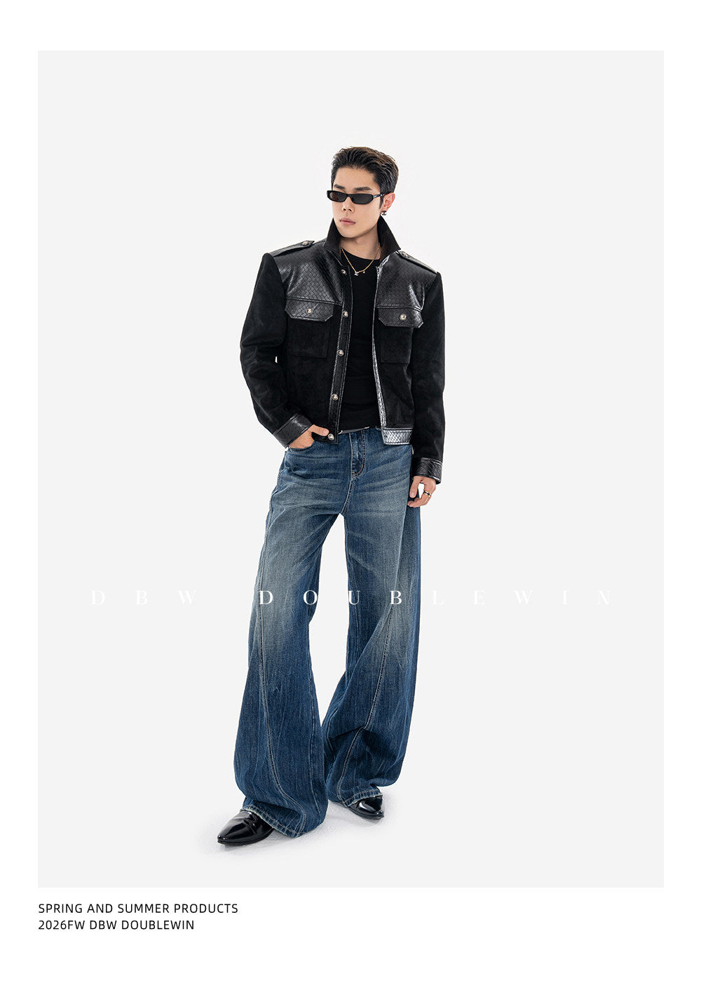 Textured Leather Patchwork Suede Short Jacket
