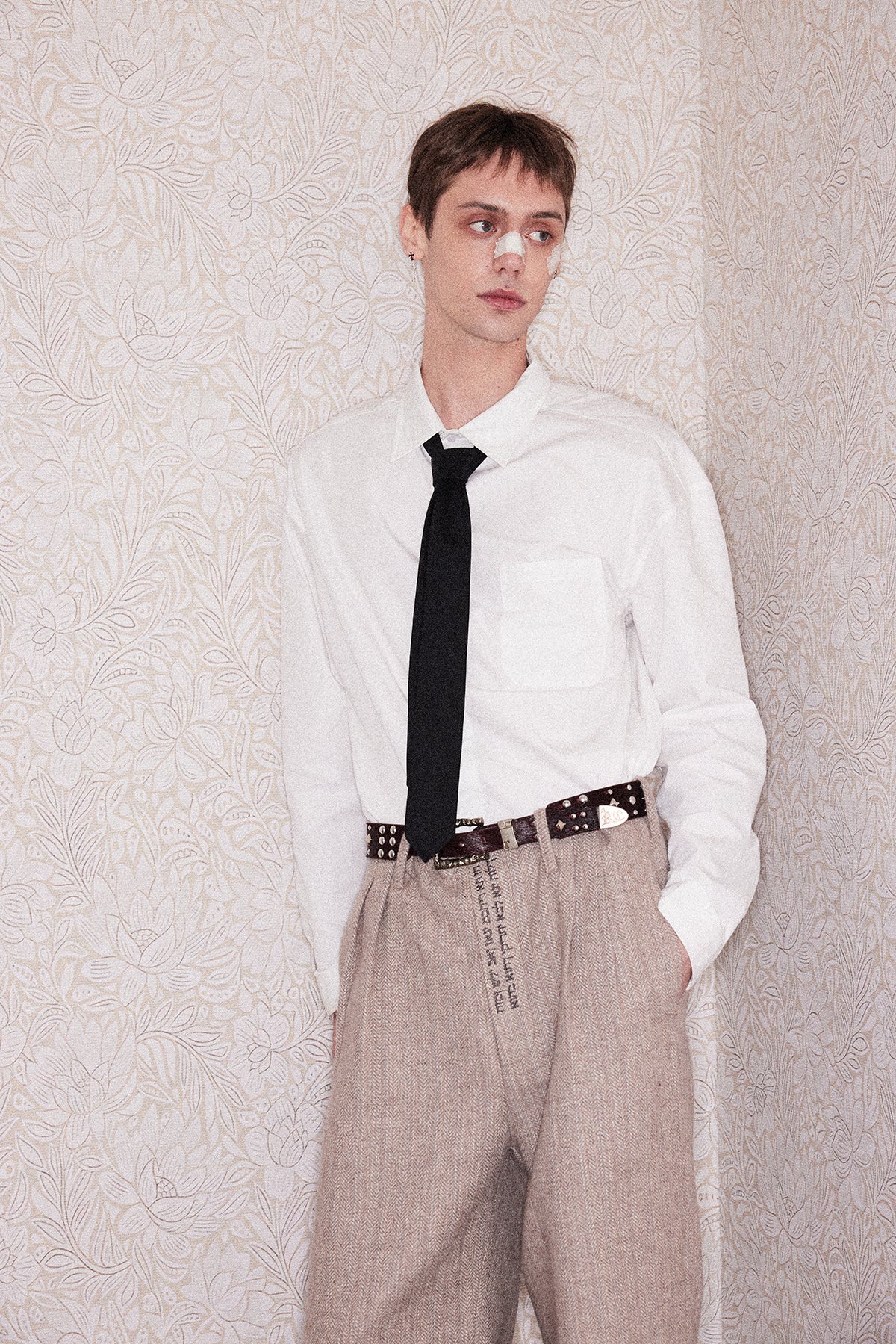 Paper Button Printed Patch Shirt