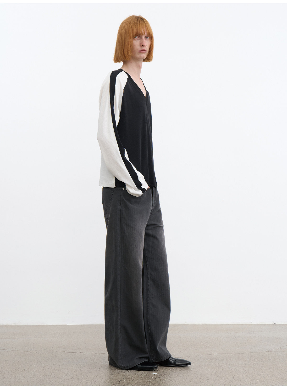 Dark-Striped Washed Denim Pants