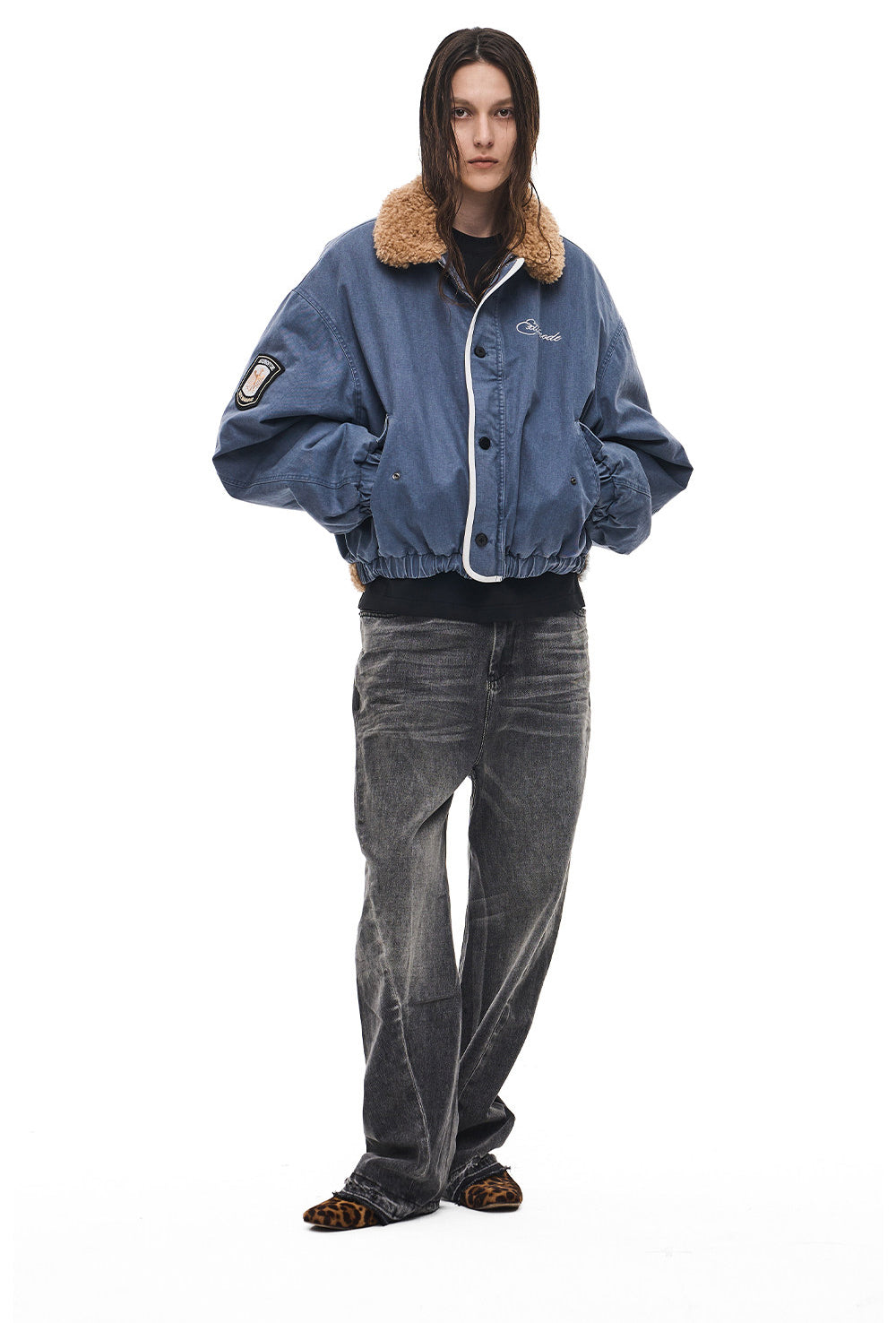 Jacket with a lambswool collar