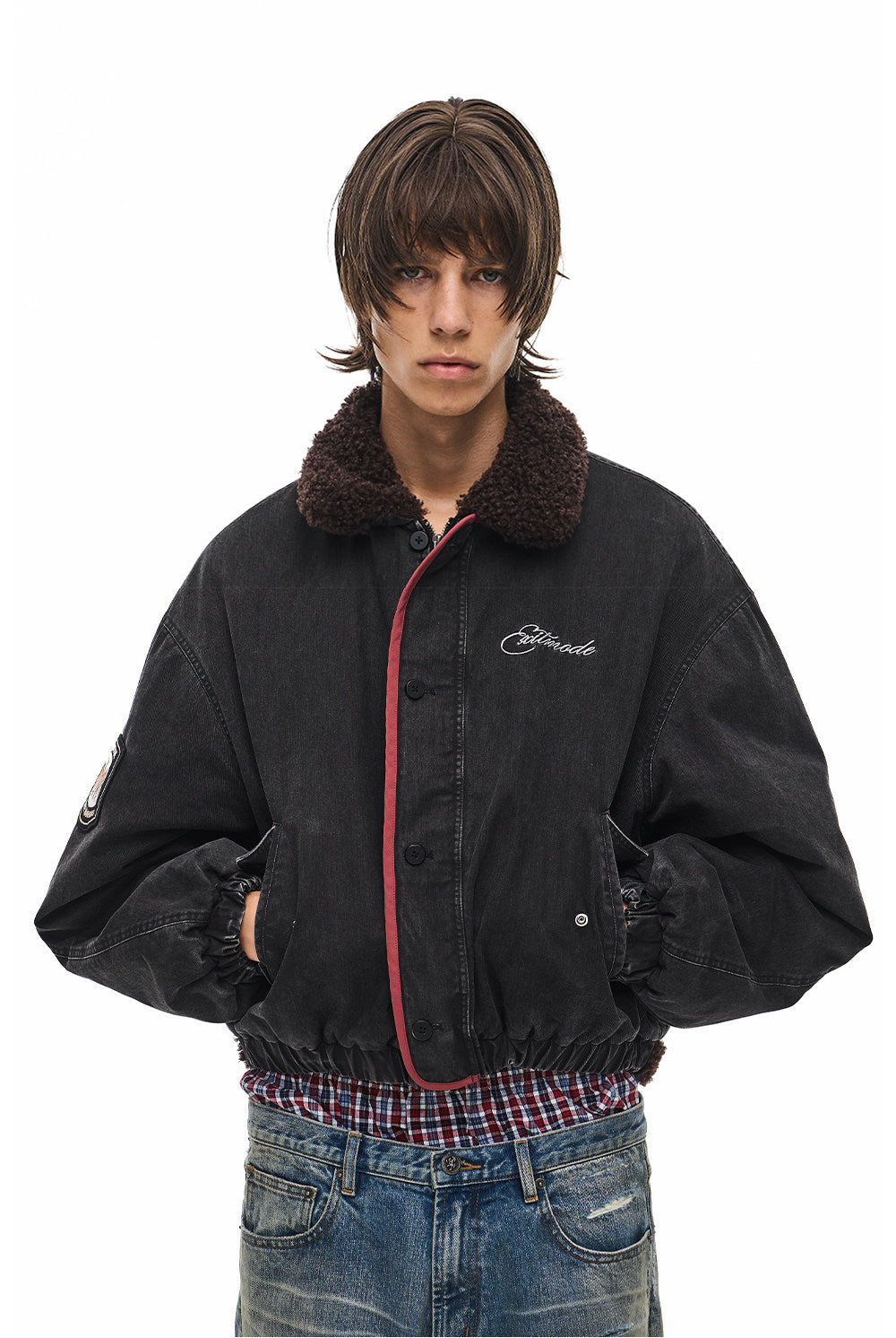 Jacket with a lambswool collar