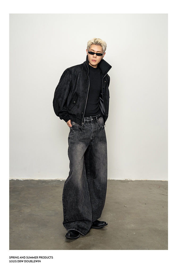 Suede Rib High-Neck Short Jacket