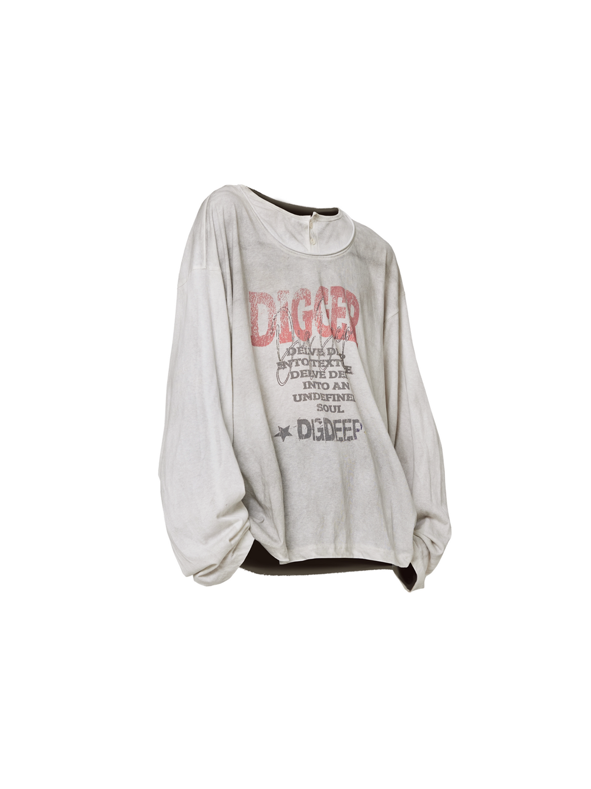 Digitally Printed Vintage-Style Double-Collar T-Shirt