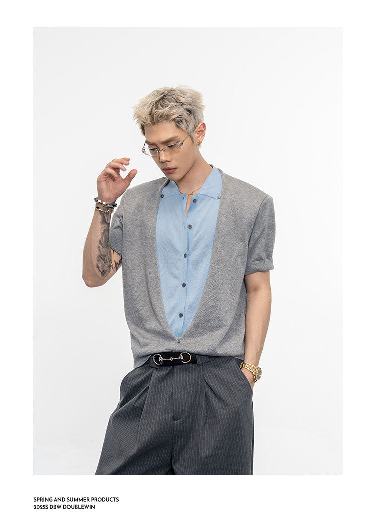 Contrast Fake Two-Piece Knit Shirt