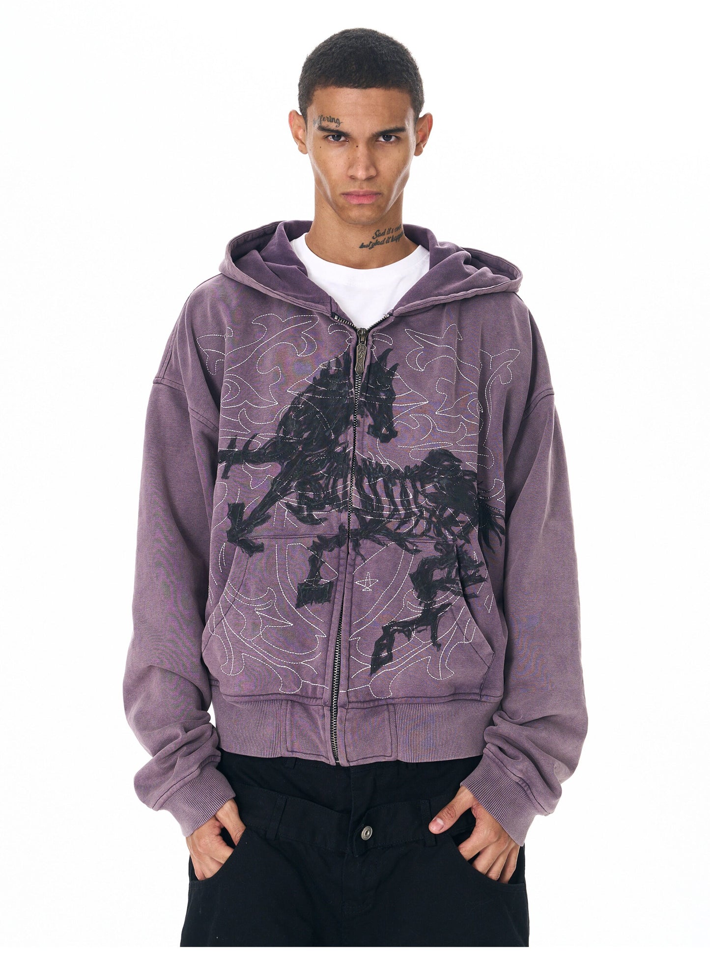 Hand-painted embroidered hoodie