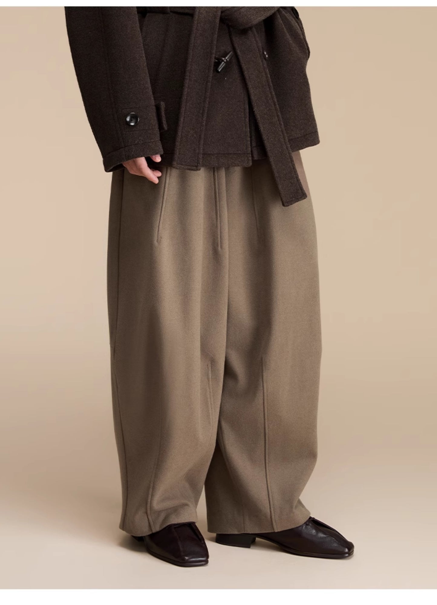 Elastic Waist Wool Casual Pants