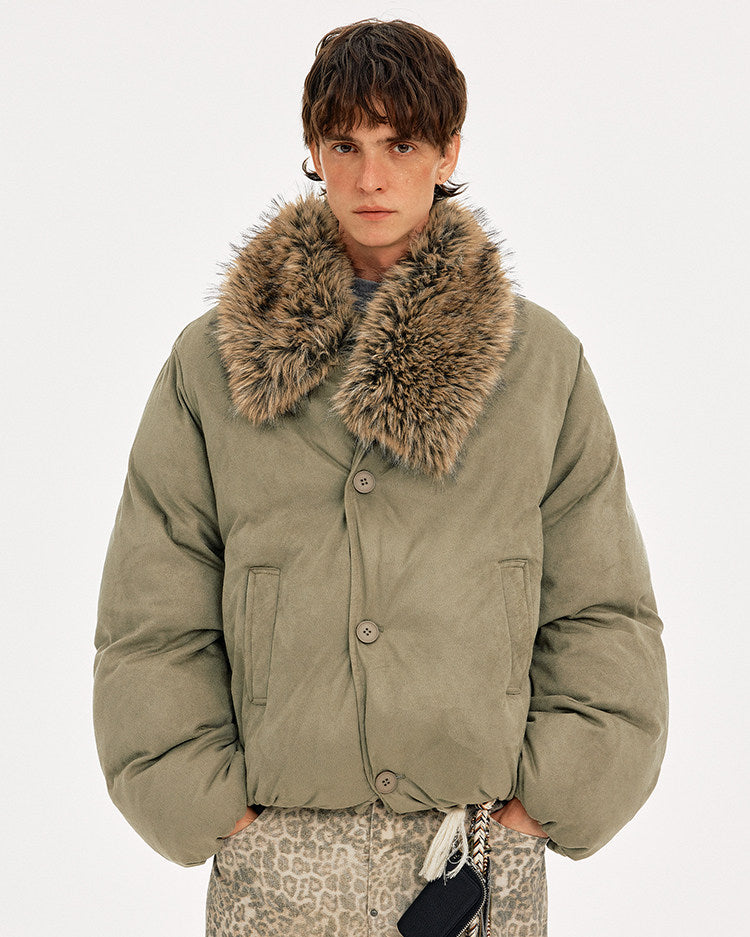 Retro Style Removable Fur Collar Faux Suede Jacket