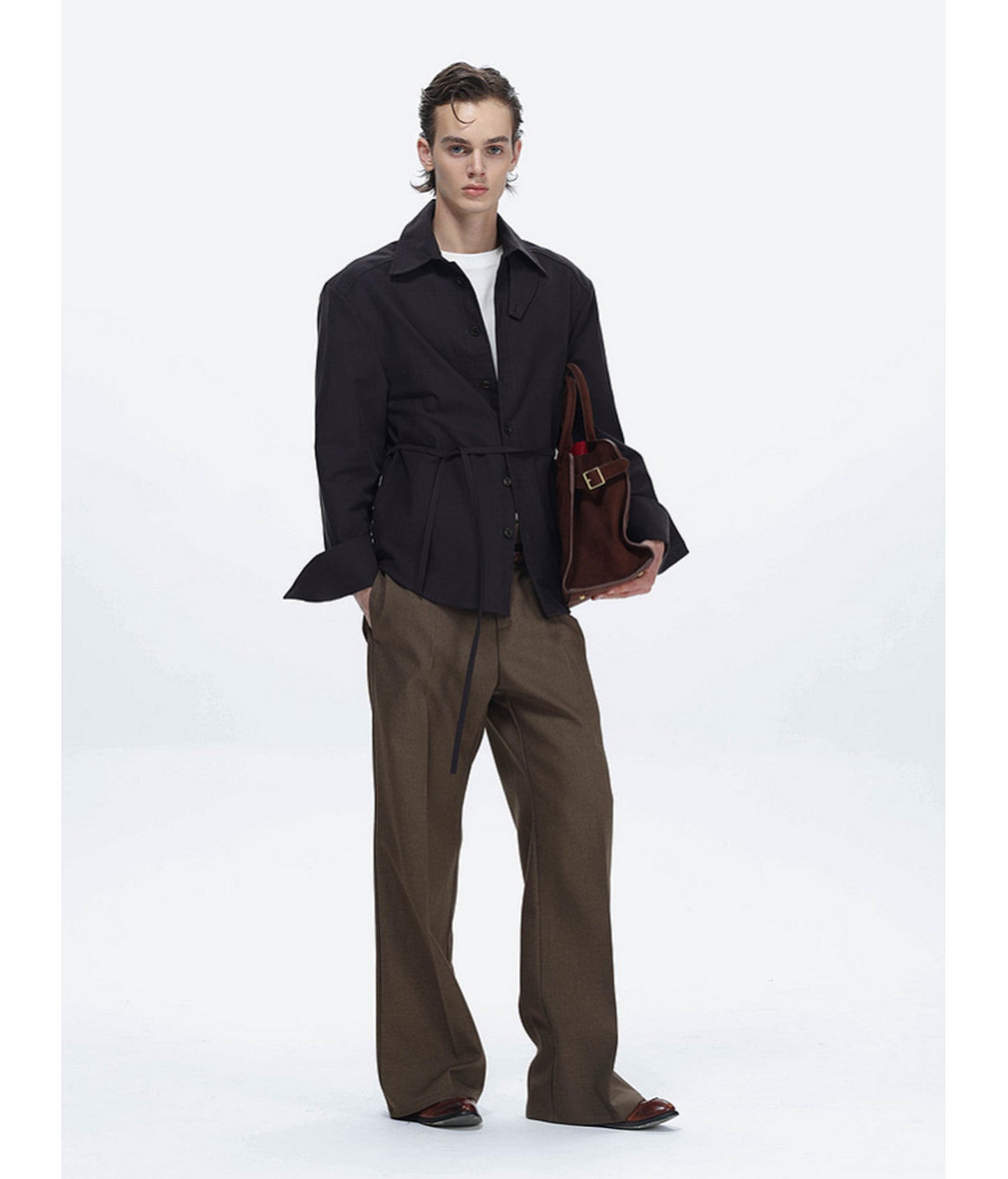 Shirt with Stand-Up Collar and Panel Design