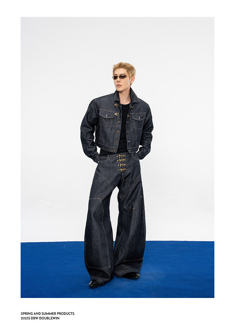 Wide-leg jeans with laser-cut detailing