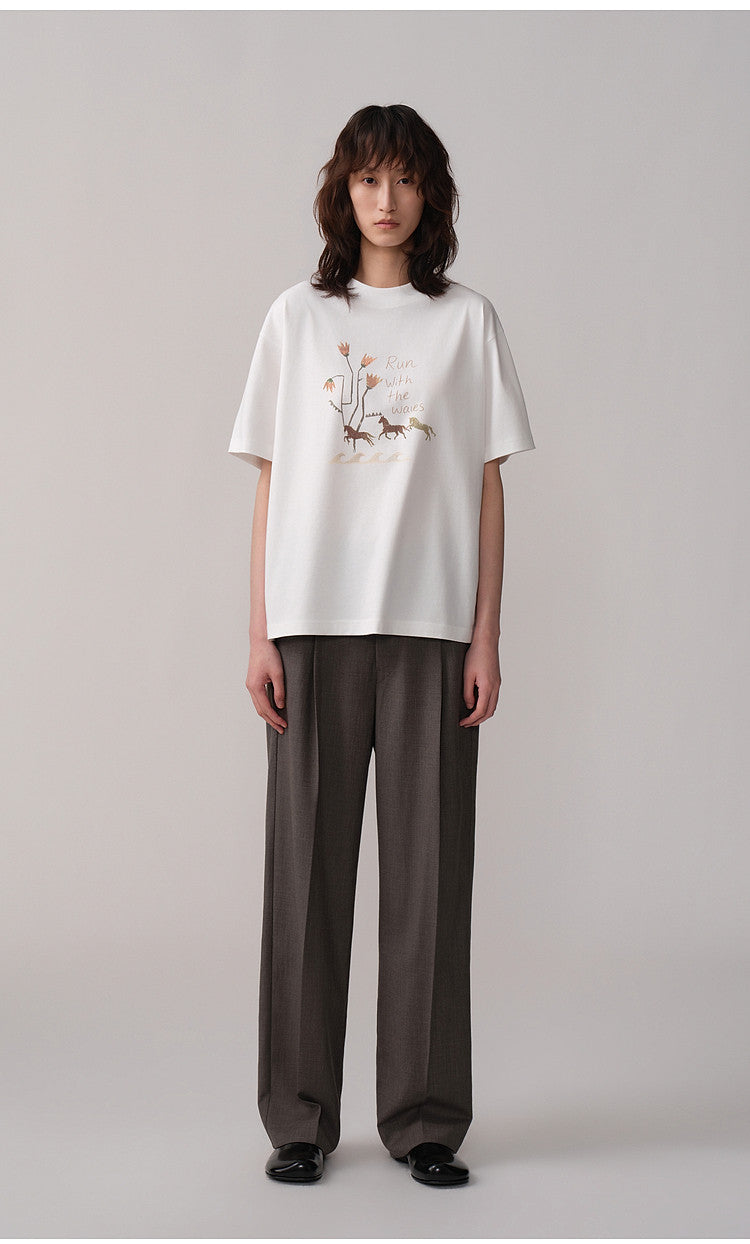 Pleated Oak Waist Casual Pants