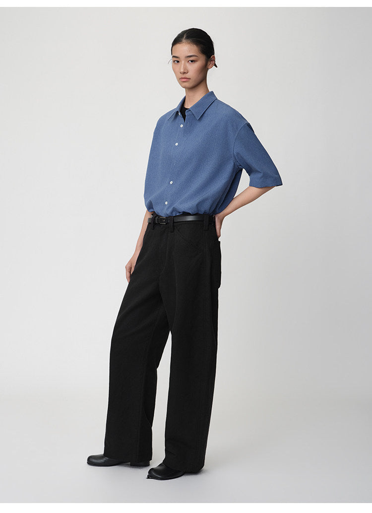 Curved Straight-Leg Casual Pants