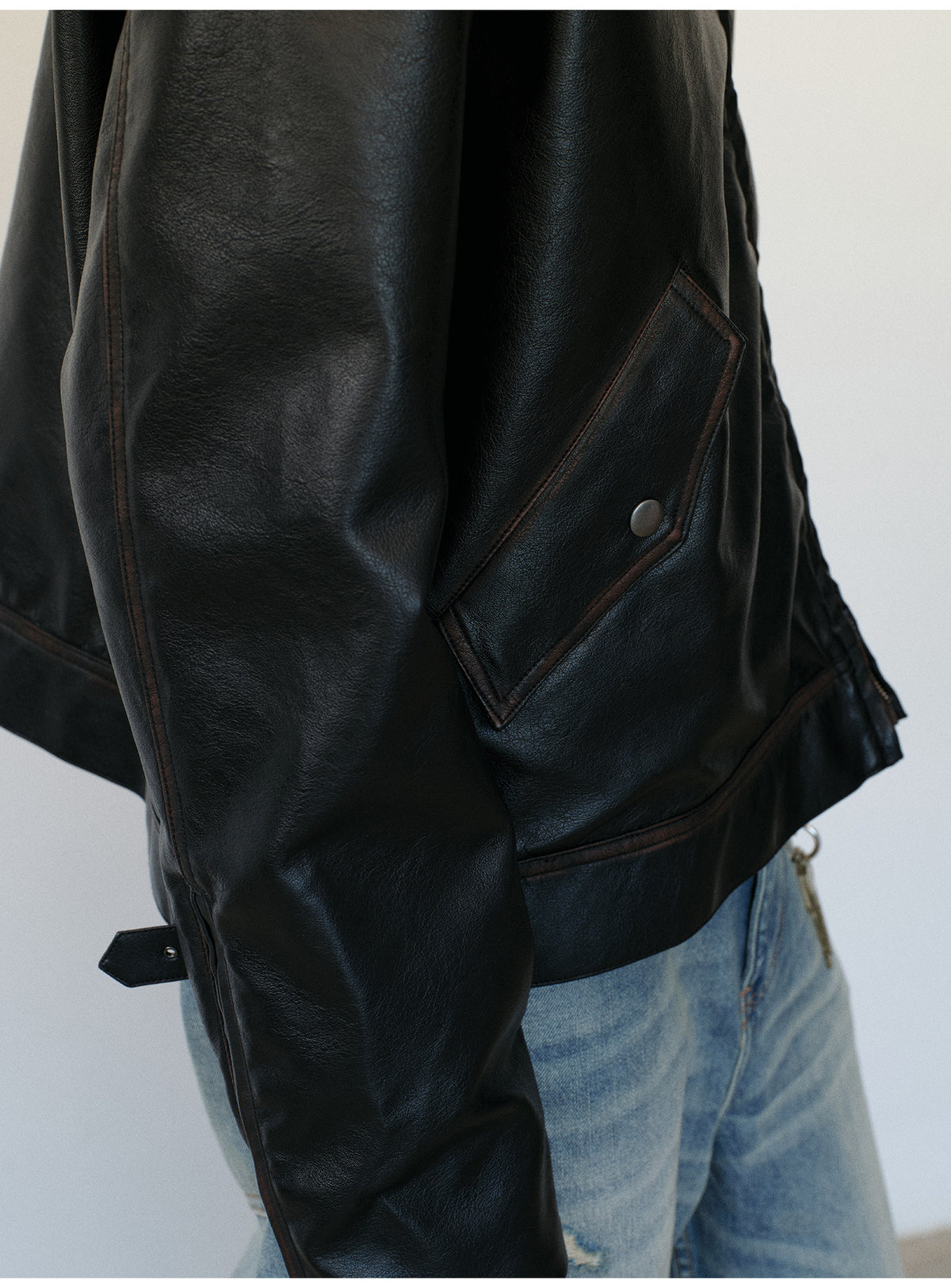 Boxy Short Leather Jacket with Simple Wash Finish
