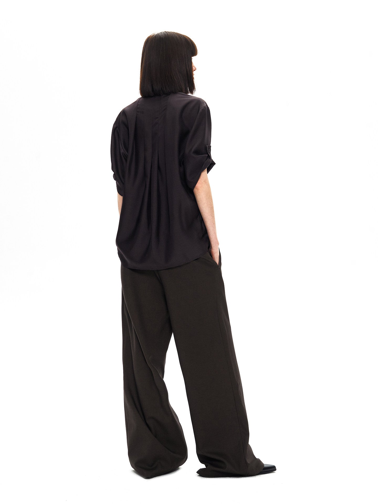 Glossy Asymmetrical Accordion Pleat Shirt