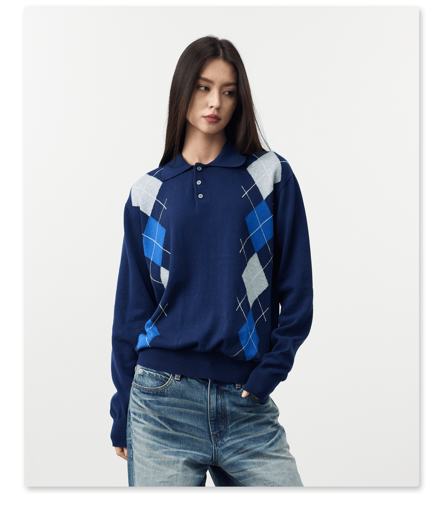 Diamond-pattern knit shirt