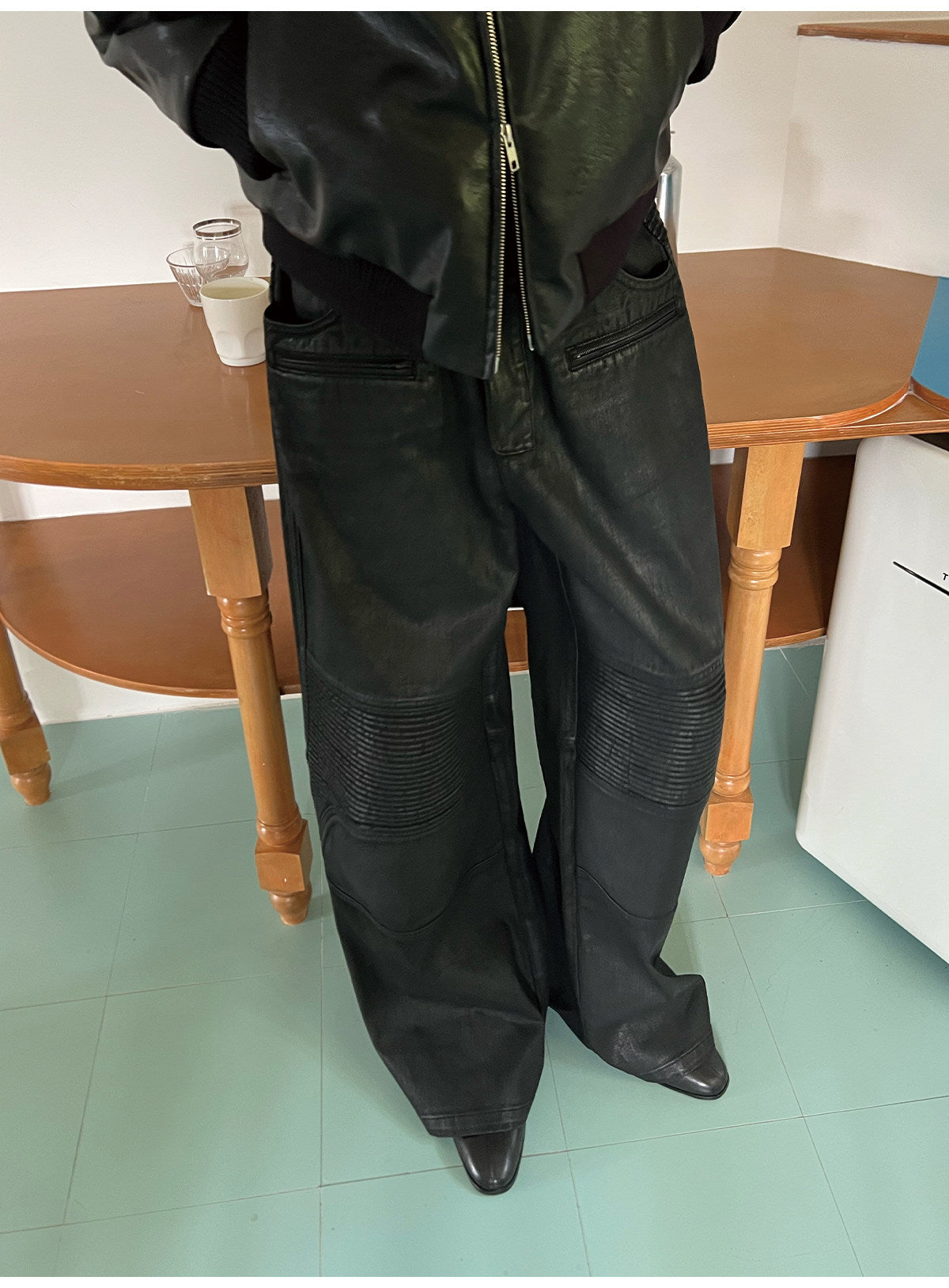 Coated and Waxed Casual Pants