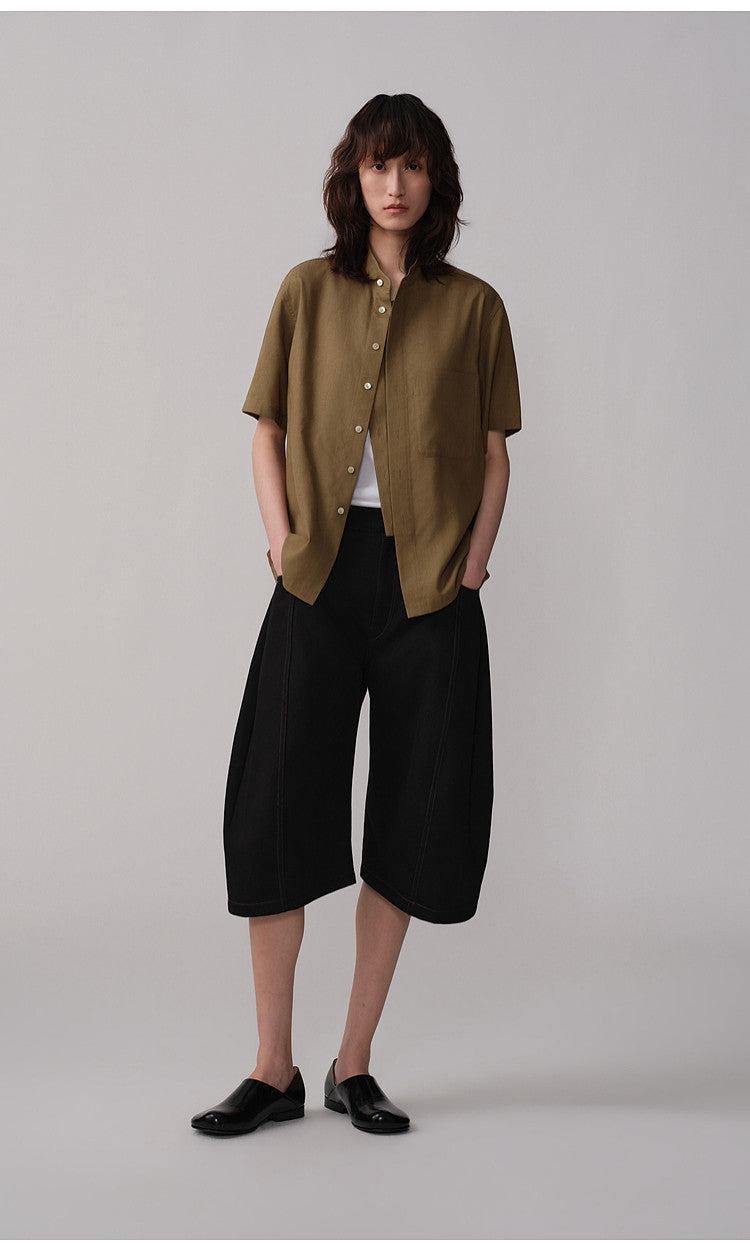 Casual Shirt with Stand-Up Collar and Pockets