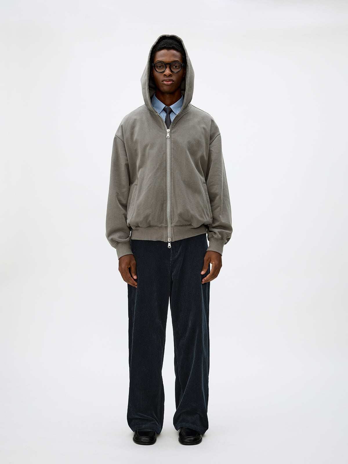 Wash-Damaged Zipper Sweatshirt