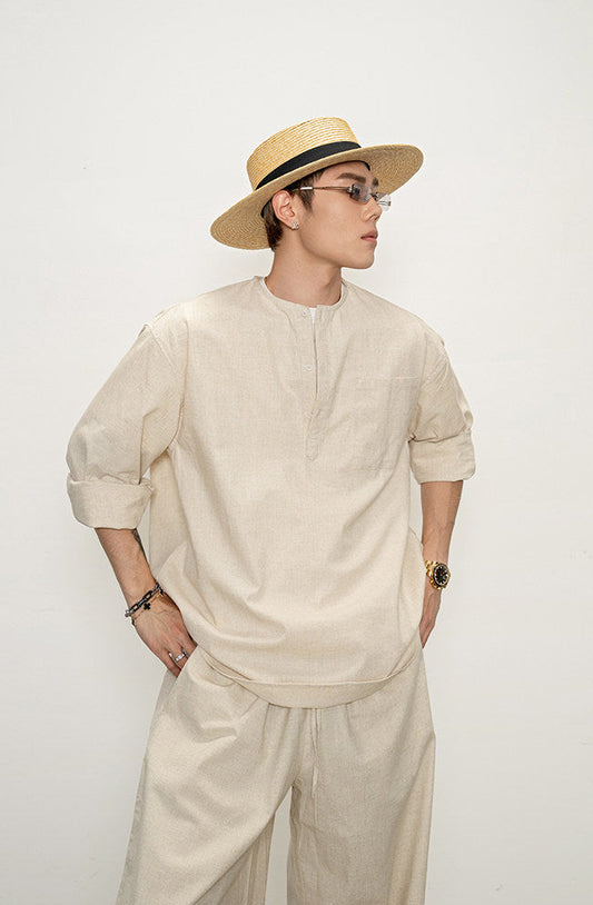 通気性の良いコットンリネンシャツセット