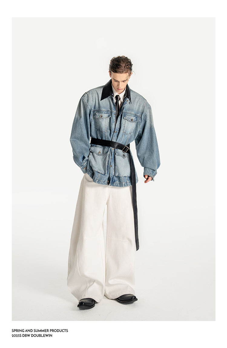 Detachable Leather Collar Denim Jacket