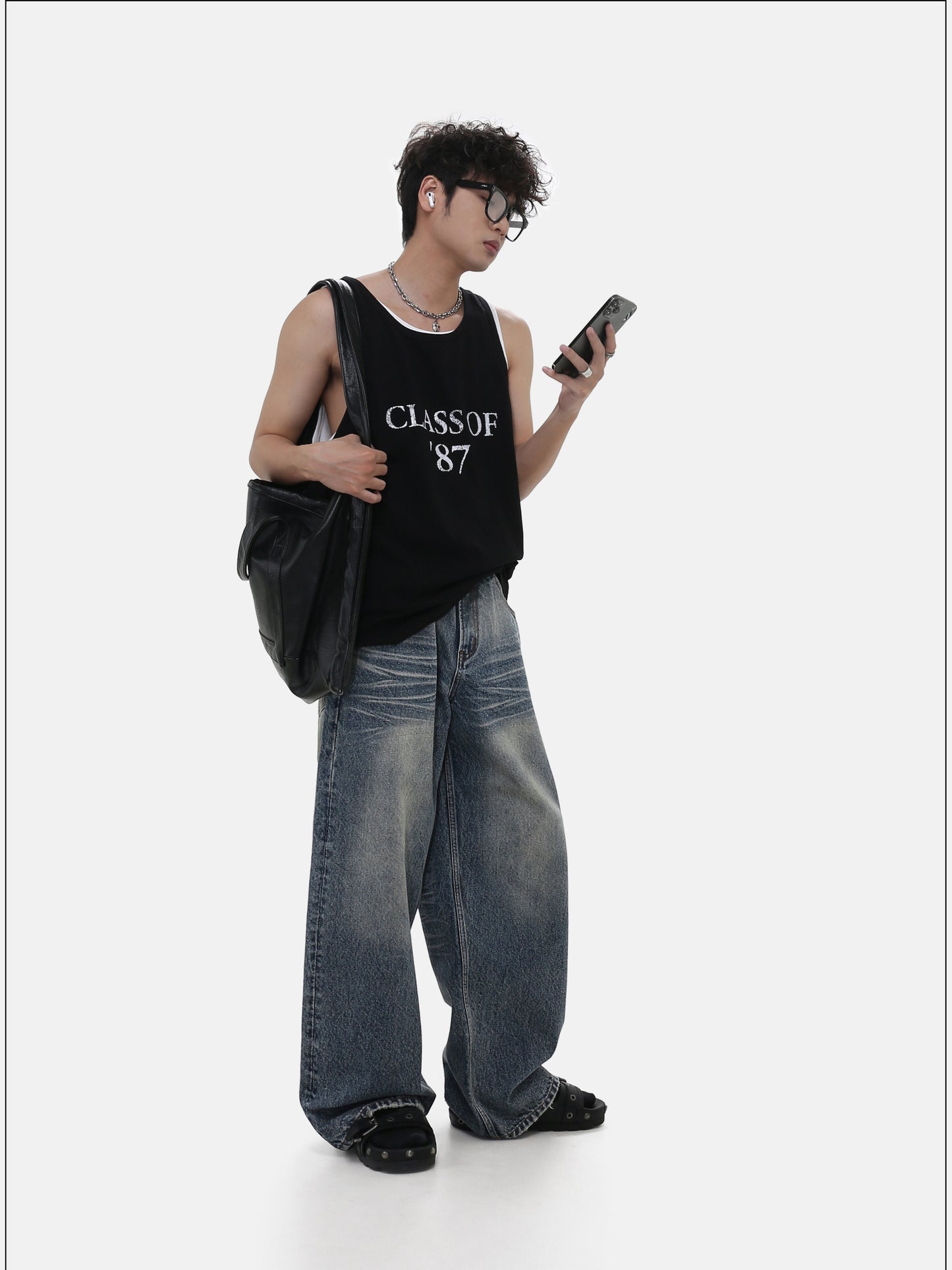 레트로 워시 와이드 레그 진