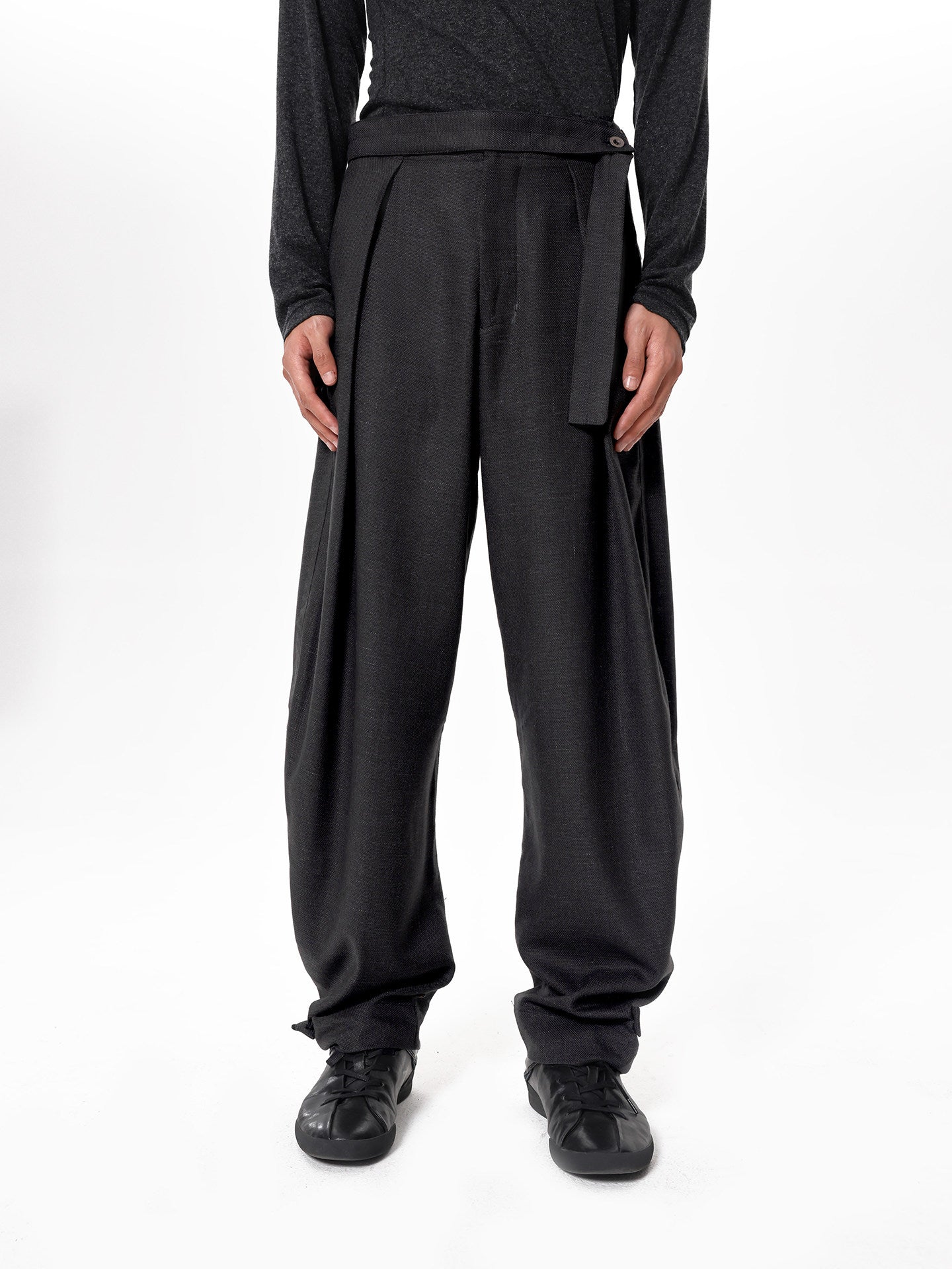 Linen-textured Casual Pants