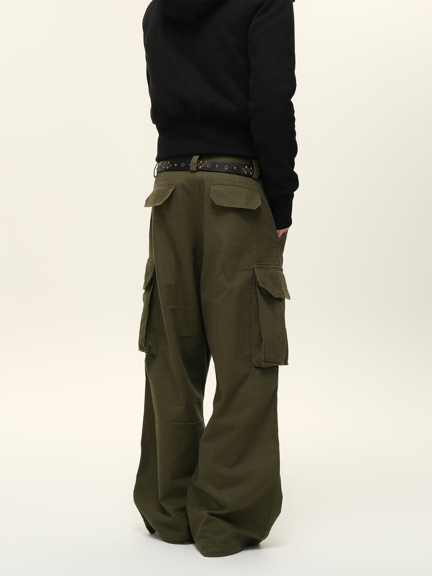 Knee-pleated Washed Casual Pants