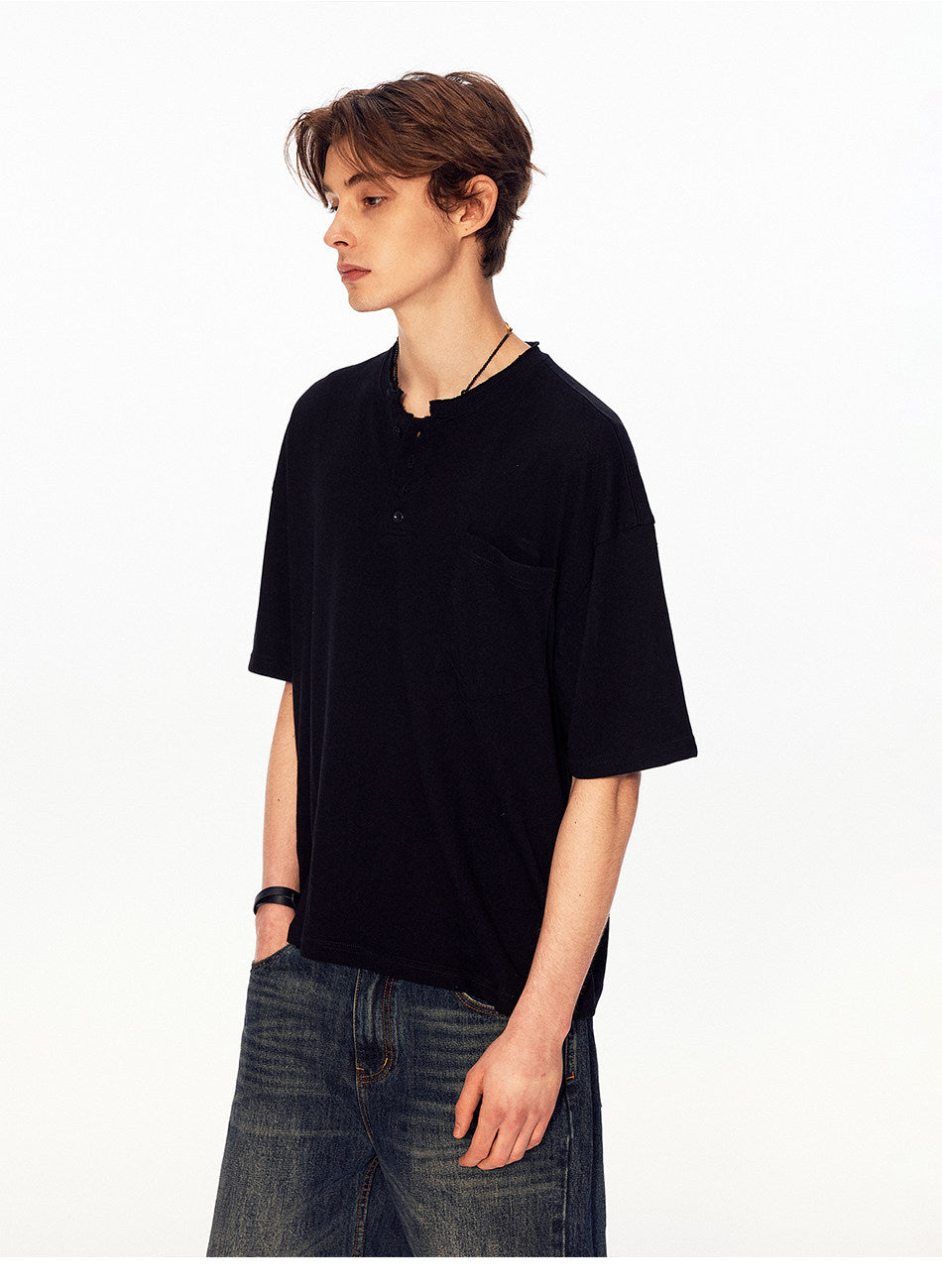 Henry Collar Linen-Look T-Shirt
