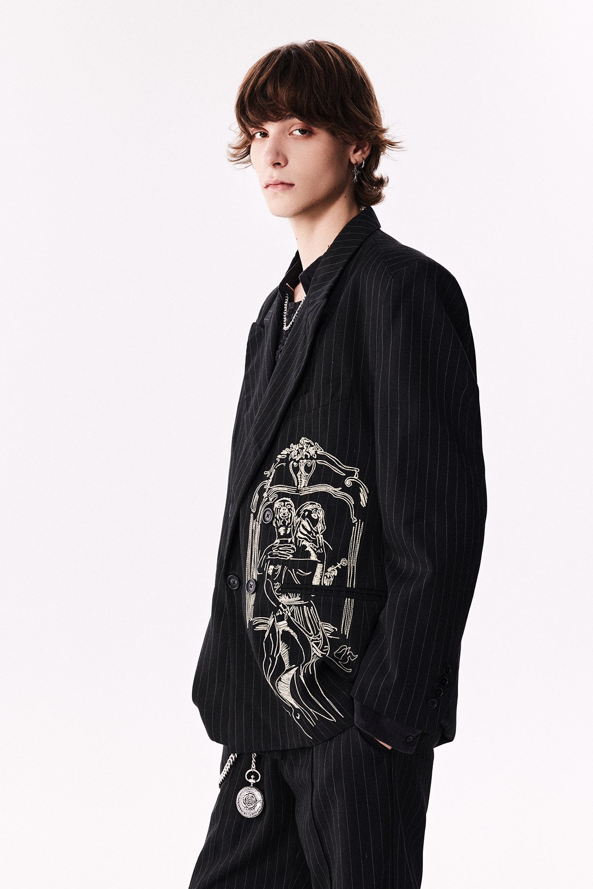 Striped Portrait Embroidery Jacket