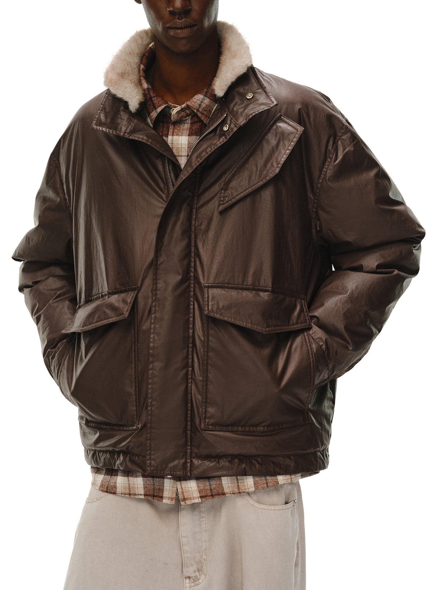 Coated Fur Collar Jacket