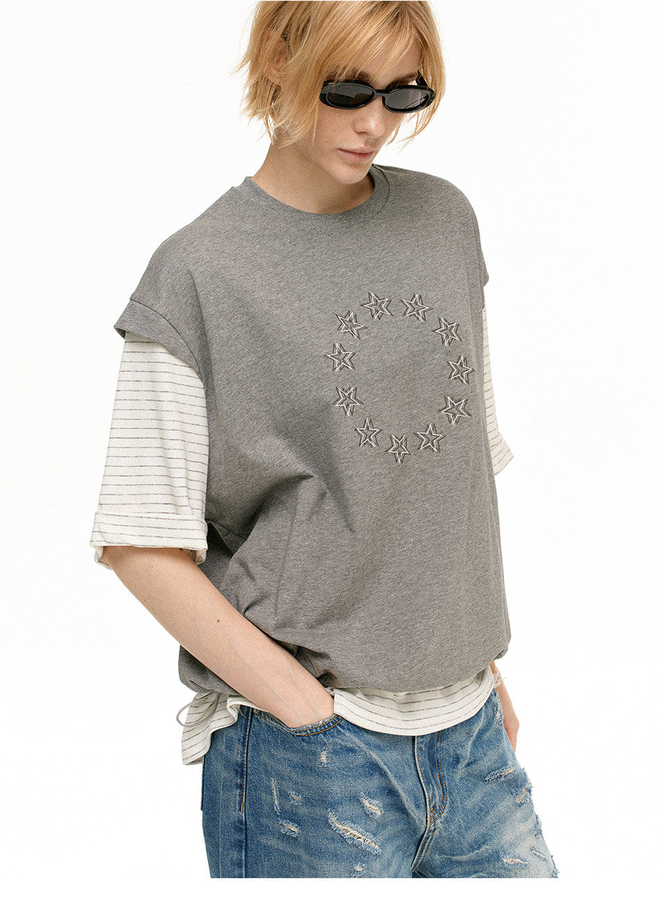 Faux Two-Piece Star-Print T-Shirt