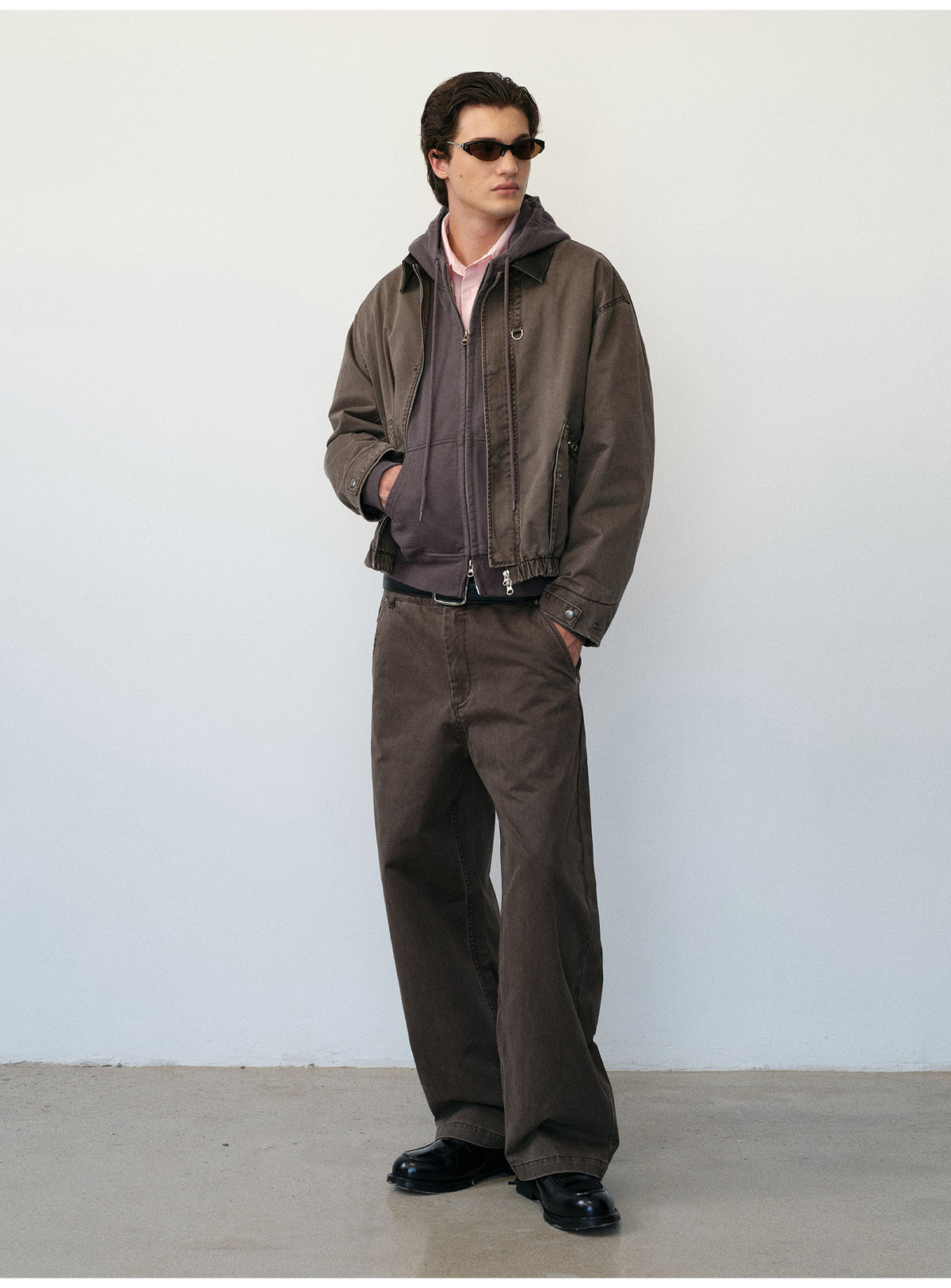 Distressed Leather Color-Block Work Jacket